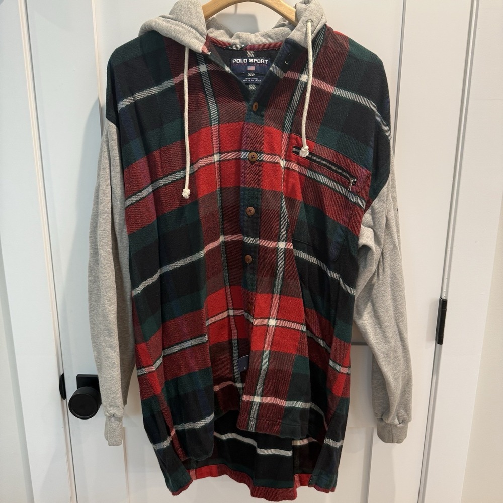 Vintage Polo Sport Ralph Lauren Plaid Hoodie Pullover 90s Tartan Mens M